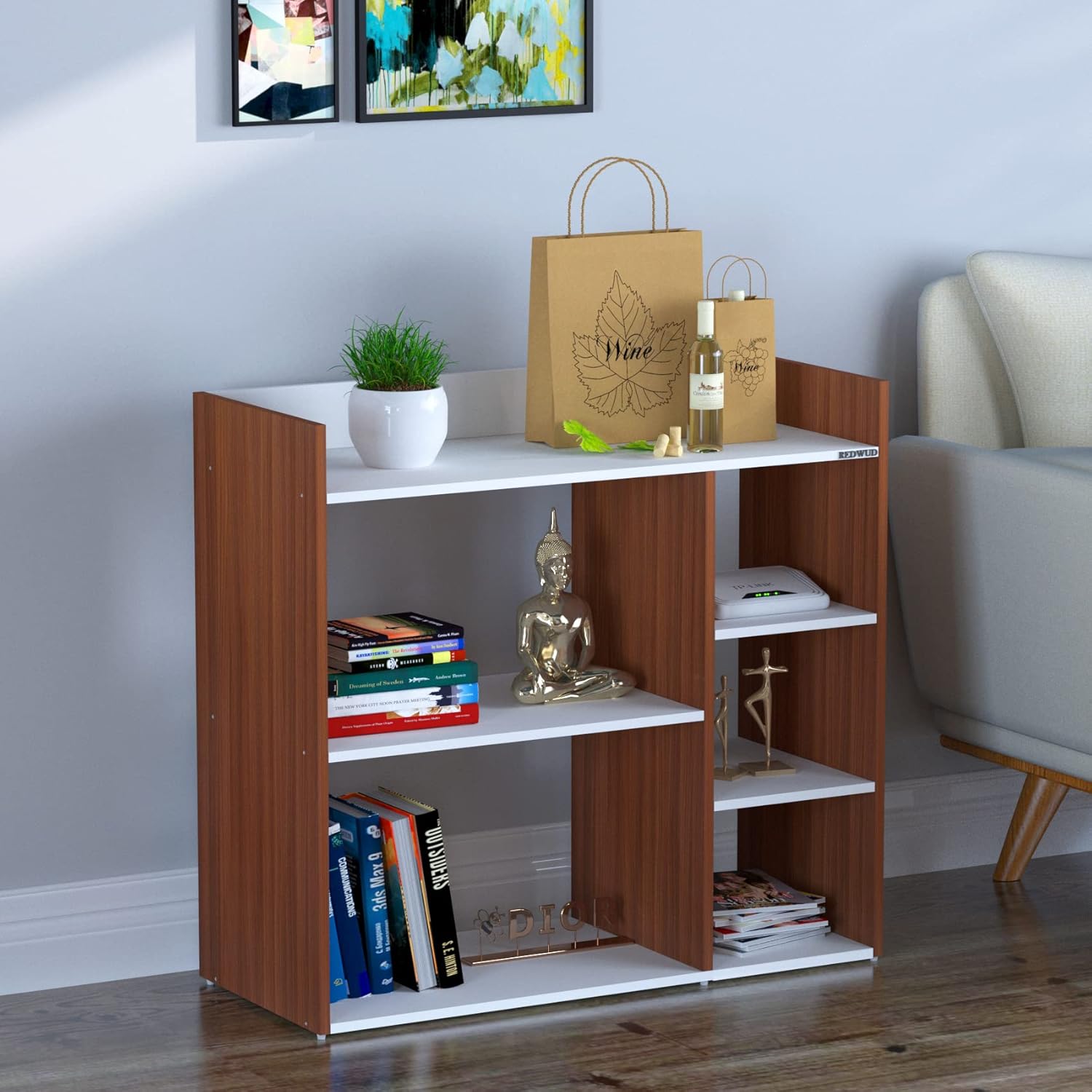 Picture of RK Engineered Wood Bed Side Table/Sofa Side Table/End Table/Books Storage Organizer/Corner Table/Corner Stand for Living Room (Shanteak/White) 24*24
