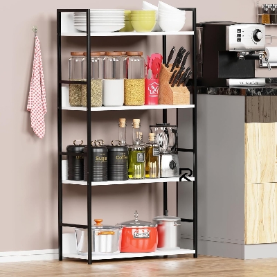 Picture of RK 4 Layer Multipurpose Rack Industrial Metal Frame with Engineered Wood Bookshelf for Kitchen, Bedroom & Living Room Stand -Black and White Finish