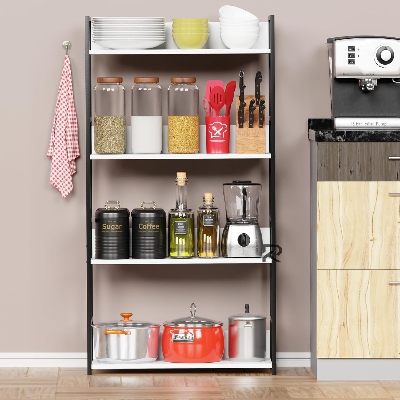 Picture of RK 4 Layer Multipurpose Rack Industrial Metal Frame with Engineered Wood Bookshelf for Kitchen, Bedroom & Living Room Stand -Black and White Finish