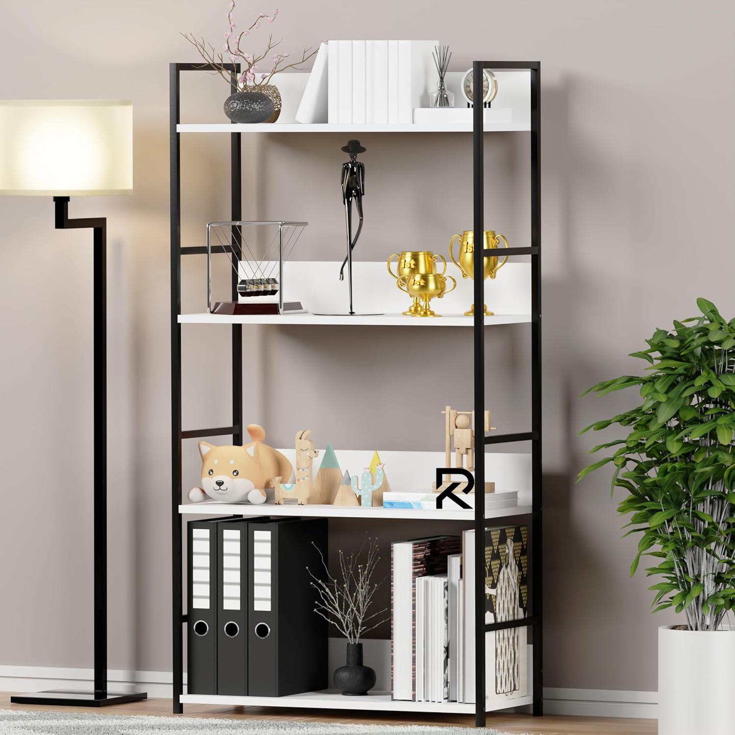 Picture of RK 4 Layer Multipurpose Rack Industrial Metal Frame with Engineered Wood Bookshelf for Kitchen, Bedroom & Living Room Stand -Black and White Finish