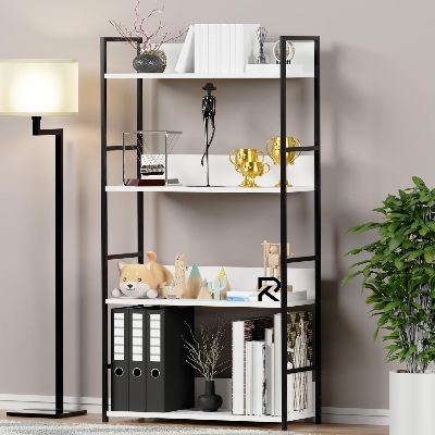 Picture of RK 4 Layer Multipurpose Rack Industrial Metal Frame with Engineered Wood Bookshelf for Kitchen, Bedroom & Living Room Stand -Black and White Finish