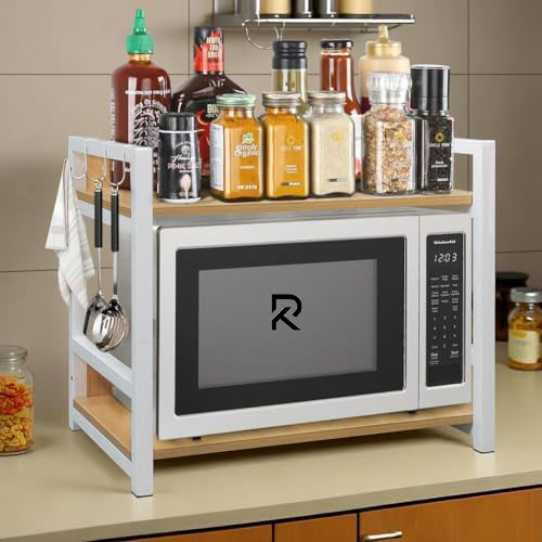 Picture of RK 2 Layer Multifunctional Rack | Kitchen Storage Shelf, Microwave Stand, Cosmetic Shelf Rack | Floor-Mount Shelf with Black Pipe Design | Crafted with Engineered Wood & Metal