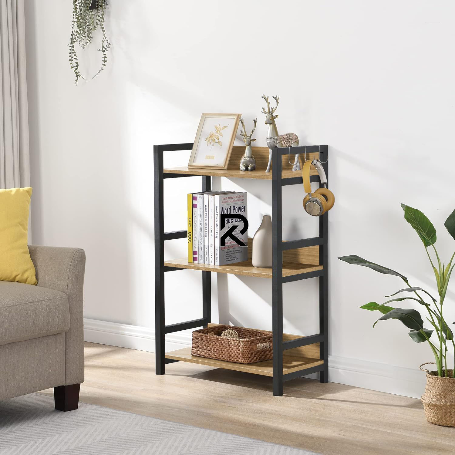 Picture of RK 3 Layer Multifunctional Rack | Kitchen Storage Shelf, Microwave Stand, Cosmetic Shelf Rack | Floor-Mount Shelf with Black Pipe Design | Crafted with Engineered Wood & Metal-Black  &  Beige  Finish