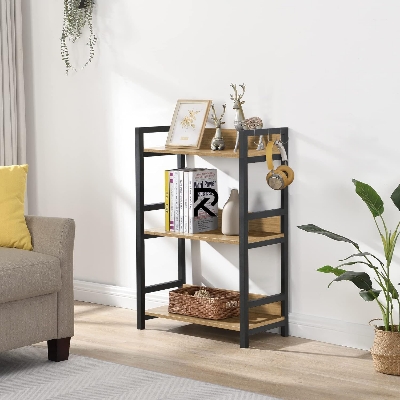 Picture of RK 3 Layer Multifunctional Rack | Kitchen Storage Shelf, Microwave Stand, Cosmetic Shelf Rack | Floor-Mount Shelf with Black Pipe Design | Crafted with Engineered Wood & Metal-Black  &  Beige  Finish