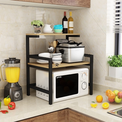 Picture of RK 3-Layer Microwave Stand, Otg Stand, Microwave Oven Rack, Kitchen Storage Shelf (Walnut Brown & Black Pipe, Alloy Steel; Engineered Wood, Tiered Shelf)