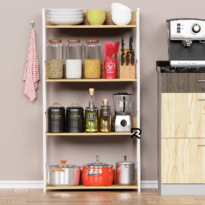 Picture of RK 4 Layer Multipurpose Rack Industrial Metal Frame with Engineered Wood Bookshelf for Kitchen, Bedroom & Living Room Stand -White-Beige Finish