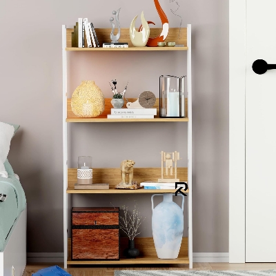 Picture of RK 4 Layer Multipurpose Rack Industrial Metal Frame with Engineered Wood Bookshelf for Kitchen, Bedroom & Living Room Stand -White-Beige Finish