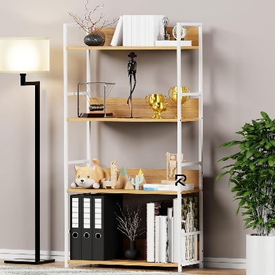 Picture of RK 4 Layer Multipurpose Rack Industrial Metal Frame with Engineered Wood Bookshelf for Kitchen, Bedroom & Living Room Stand -White-Beige Finish