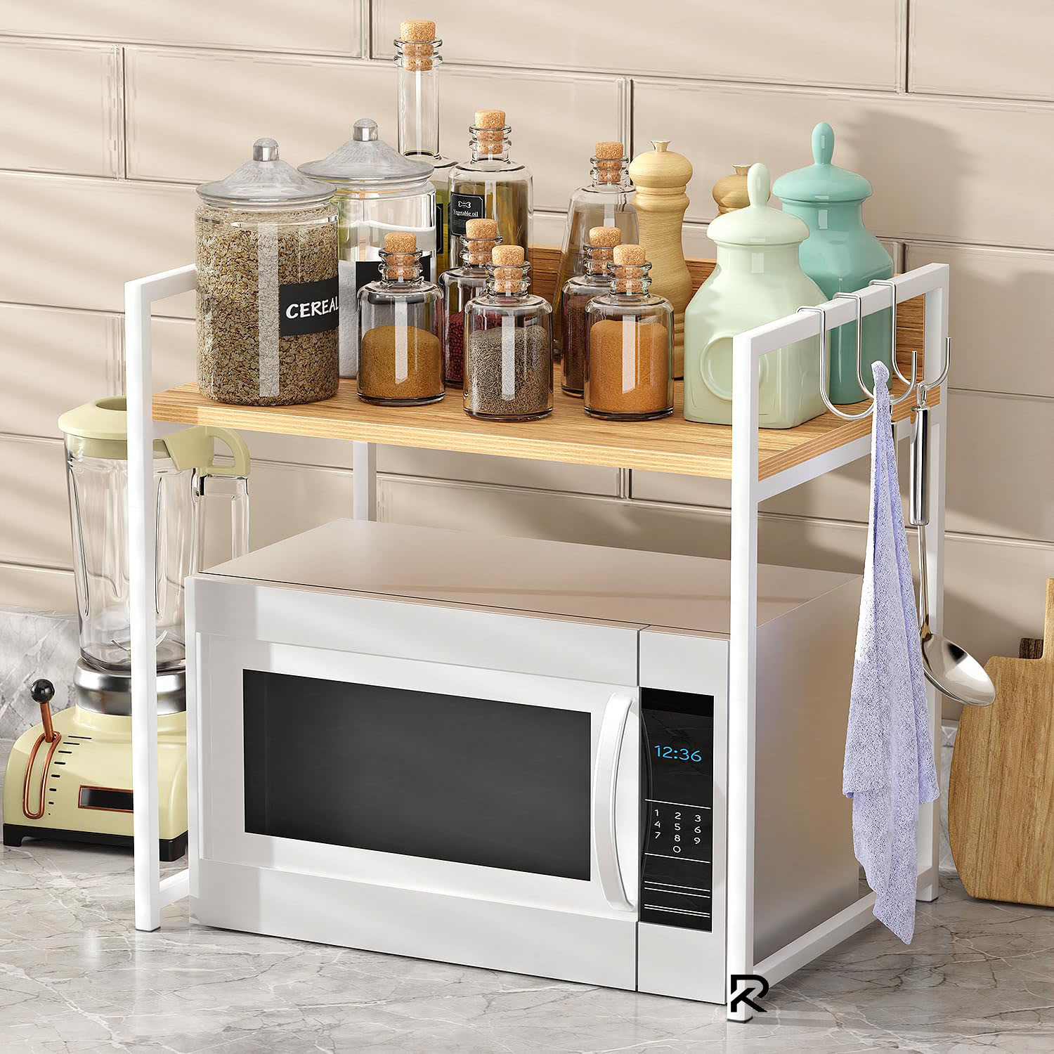 Picture of RK 1 Tier Multifunctional Rack | Kitchen Storage Shelf, Microwave Stand, Cosmetic Shelf Rack | Floor-Mount Shelf with Black Pipe Design | Crafted with Engineered Wood & Metal