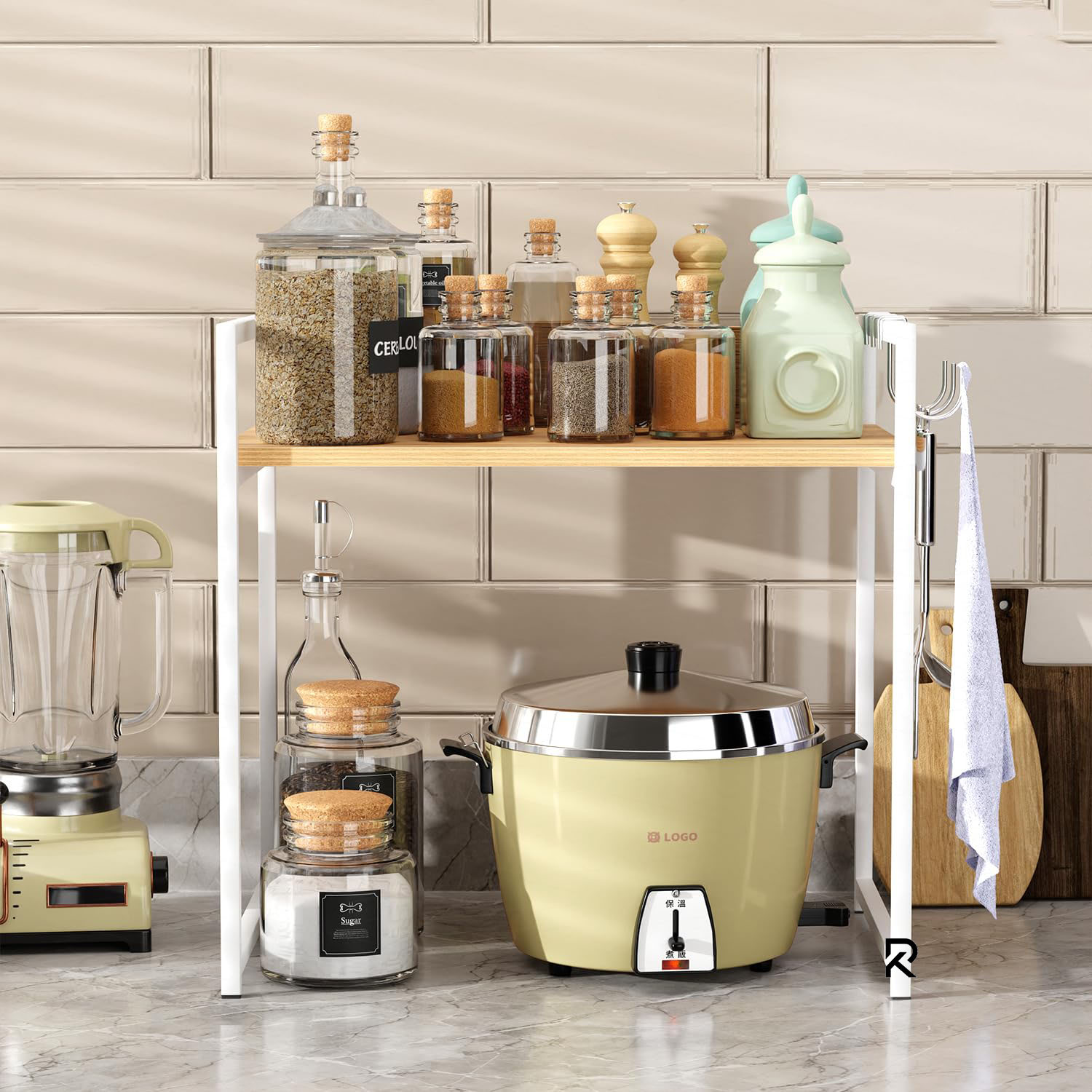 Picture of RK 1 Tier Multifunctional Rack | Kitchen Storage Shelf, Microwave Stand, Cosmetic Shelf Rack | Floor-Mount Shelf with Black Pipe Design | Crafted with Engineered Wood & Metal