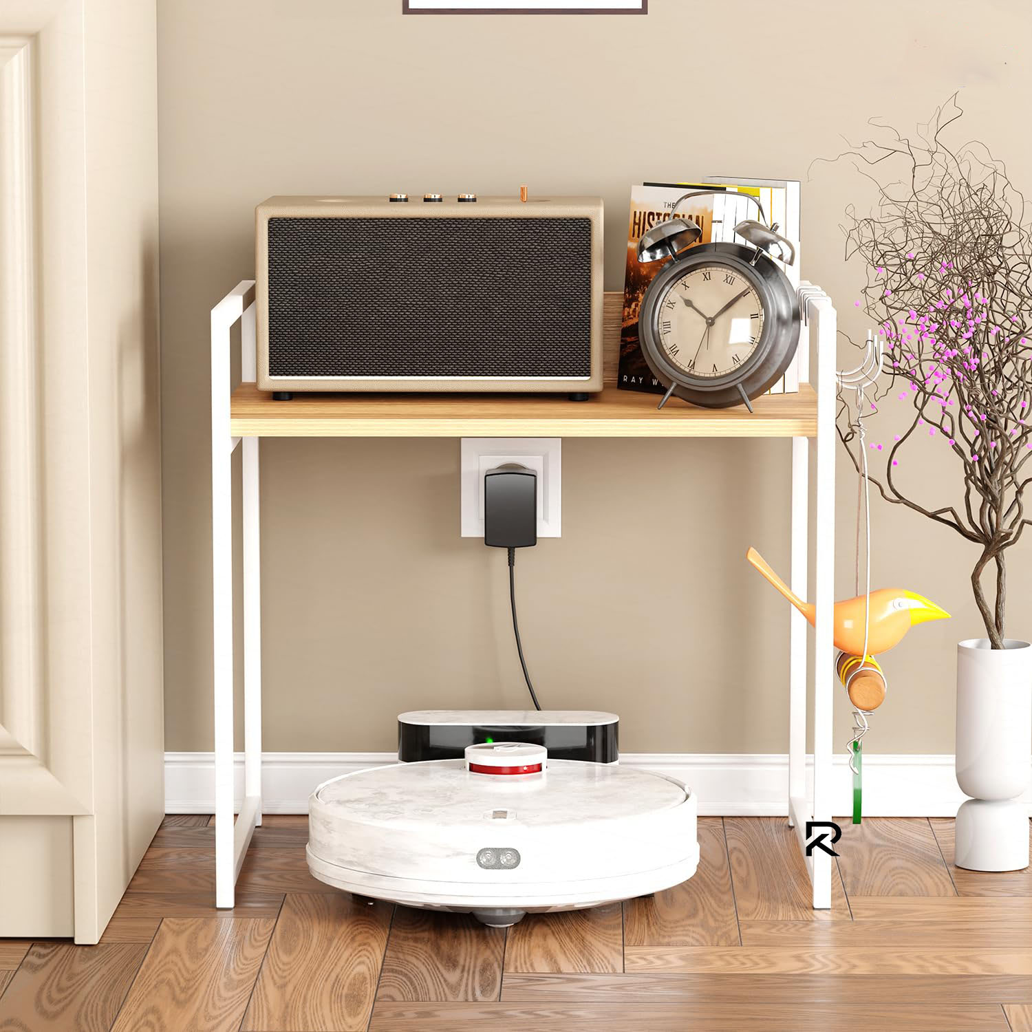 Picture of RK 1 Tier Multifunctional Rack | Kitchen Storage Shelf, Microwave Stand, Cosmetic Shelf Rack | Floor-Mount Shelf with Black Pipe Design | Crafted with Engineered Wood & Metal