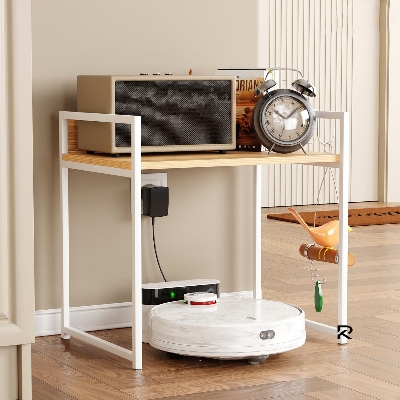 Picture of RK 1 Tier Multifunctional Rack | Kitchen Storage Shelf, Microwave Stand, Cosmetic Shelf Rack | Floor-Mount Shelf with Black Pipe Design | Crafted with Engineered Wood & Metal