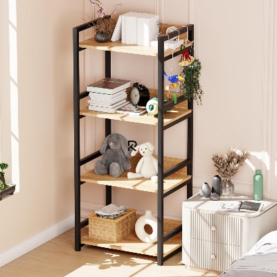 Picture of RK 4 Layer Multifunctional Rack | Kitchen Storage Shelf, Microwave Stand, Cosmetic Shelf Rack | Floor-Mount Shelf with Black Pipe Design | Crafted with Engineered Wood & Metal-Black  &  Beige  Finish