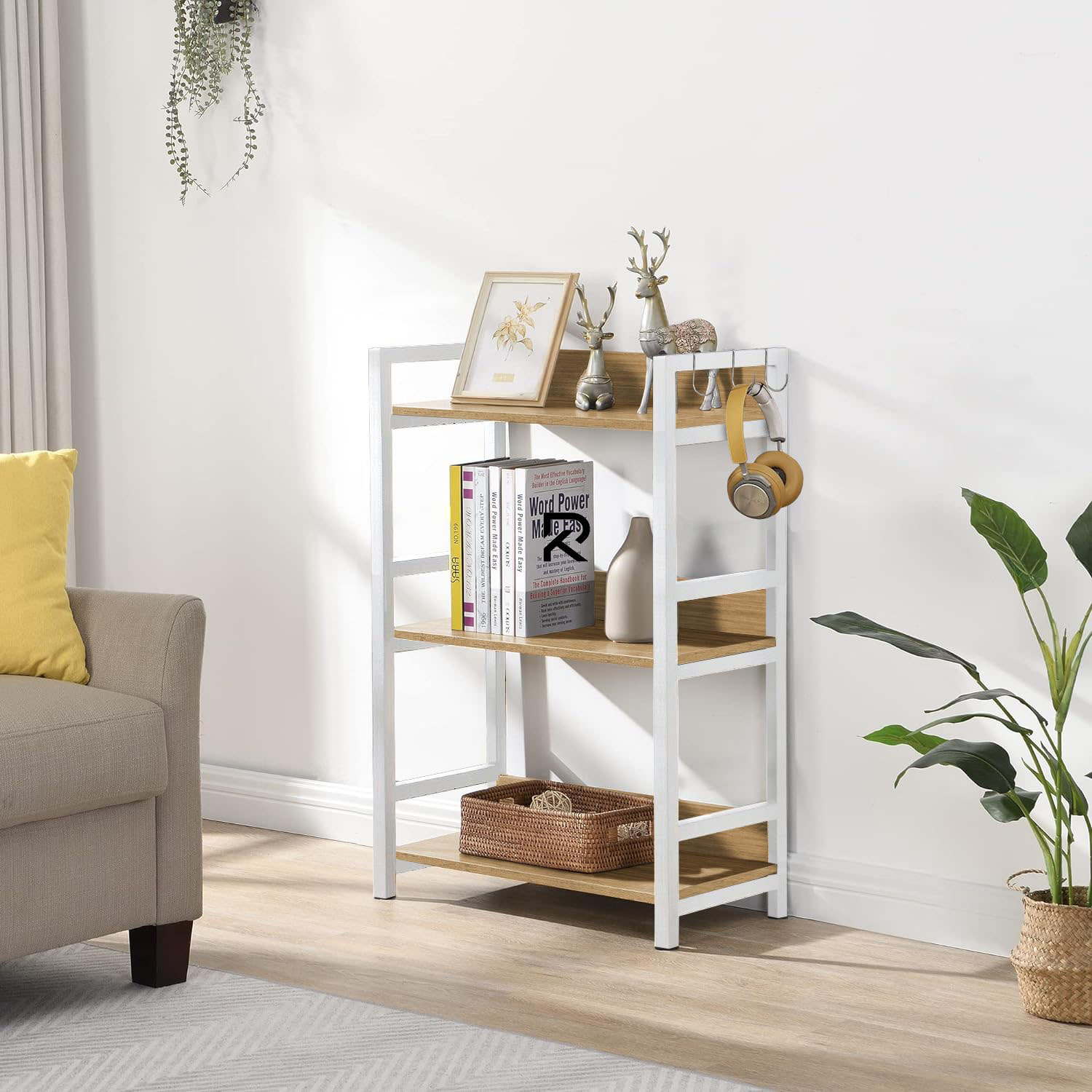 Picture of RK 3 Layer Multifunctional Rack | Kitchen Storage Shelf, Microwave Stand, Cosmetic Shelf Rack | Floor-Mount Shelf with Black Pipe Design | Crafted with Engineered Wood & Metal-White  &  Beige  Finish