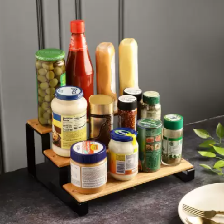 Picture of Multipurpose 3-Step Tabletop Organizer Rack - Engineered Wood Wall Shelf for Home, Kitchen, and Office