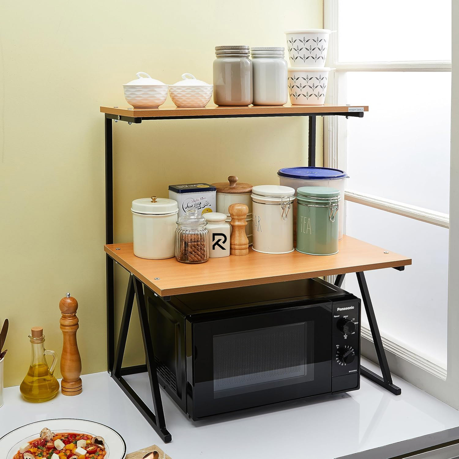 Picture of Indulge Durablity - Premium Quality RK 2 Layer Multifunctional Rack | Kitchen Storage Shelf, Microwave Stand, Cosmetic Shelf Rack | Floor-Mount Shelf with Black Pipe Design | Crafted with Engineered Wood & Metal