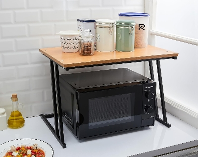 Picture of Indulge Durablity - Premium Quality RK Multifunctional Rack | Kitchen Storage Shelf, Microwave Stand, Cosmetic Shelf Rack | Floor-Mount Shelf with Black Pipe Design | Crafted with Engineered Wood & Metal