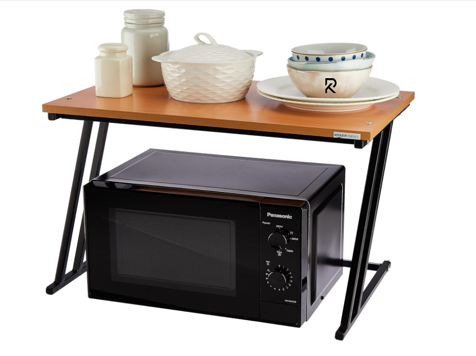 Picture of Indulge Durablity - Premium Quality RK Multifunctional Rack | Kitchen Storage Shelf, Microwave Stand, Cosmetic Shelf Rack | Floor-Mount Shelf with Black Pipe Design | Crafted with Engineered Wood & Metal