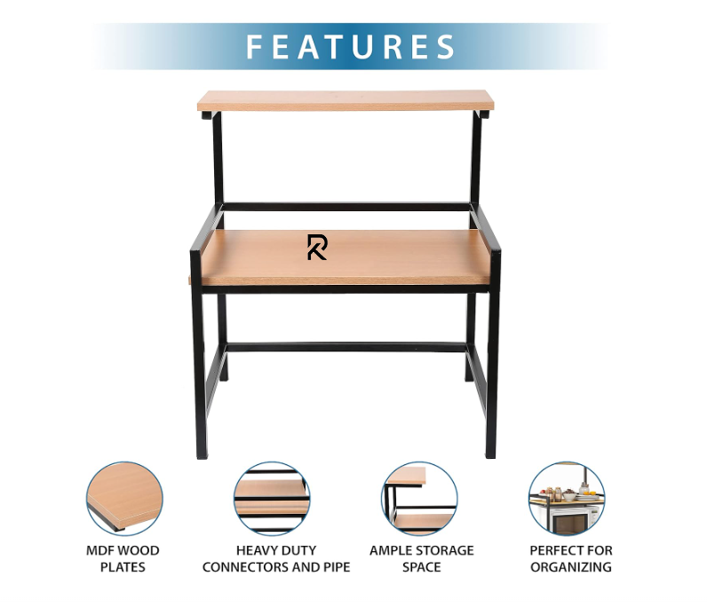 Picture of RK Modern & Trendy 3-Layer Microwave Stand, Otg Stand, Microwave Oven Rack, Kitchen Storage Shelf (Walnut Brown & Black Pipe, Alloy Steel; Engineered Wood, Tiered Shelf)