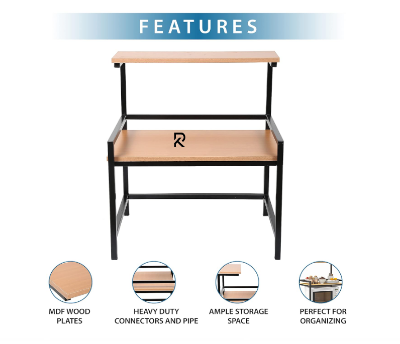 Picture of RK Modern & Trendy 3-Layer Microwave Stand, Otg Stand, Microwave Oven Rack, Kitchen Storage Shelf (Walnut Brown & Black Pipe, Alloy Steel; Engineered Wood, Tiered Shelf)