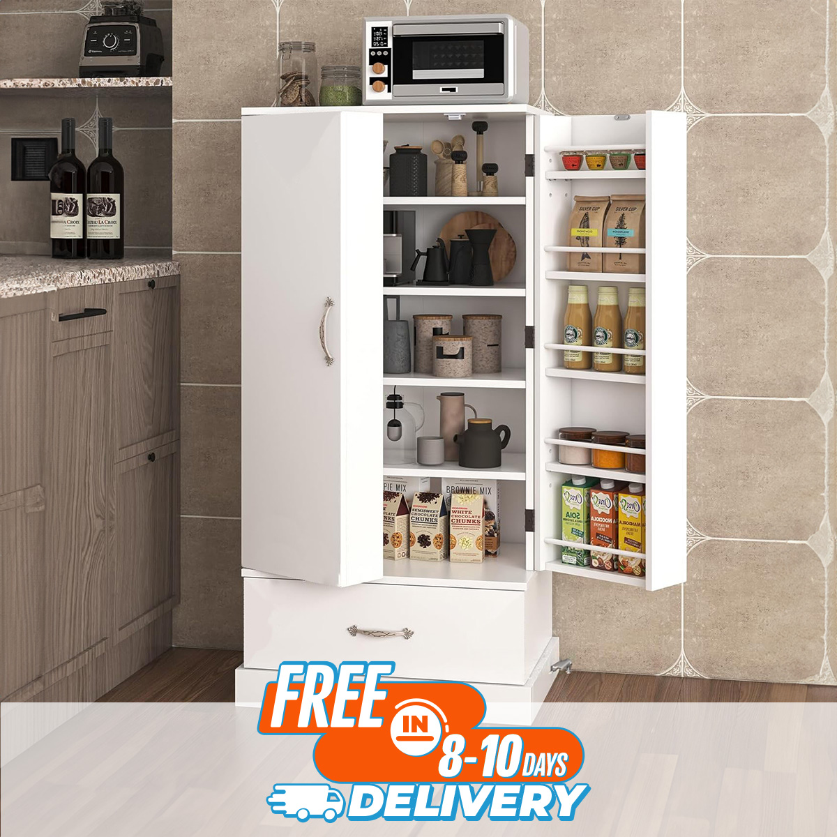 Picture of Kitchen Rack Organizer Cabinet Oven Rack Shelf Pantry Cabinet Shelve With Large Storage Drawer