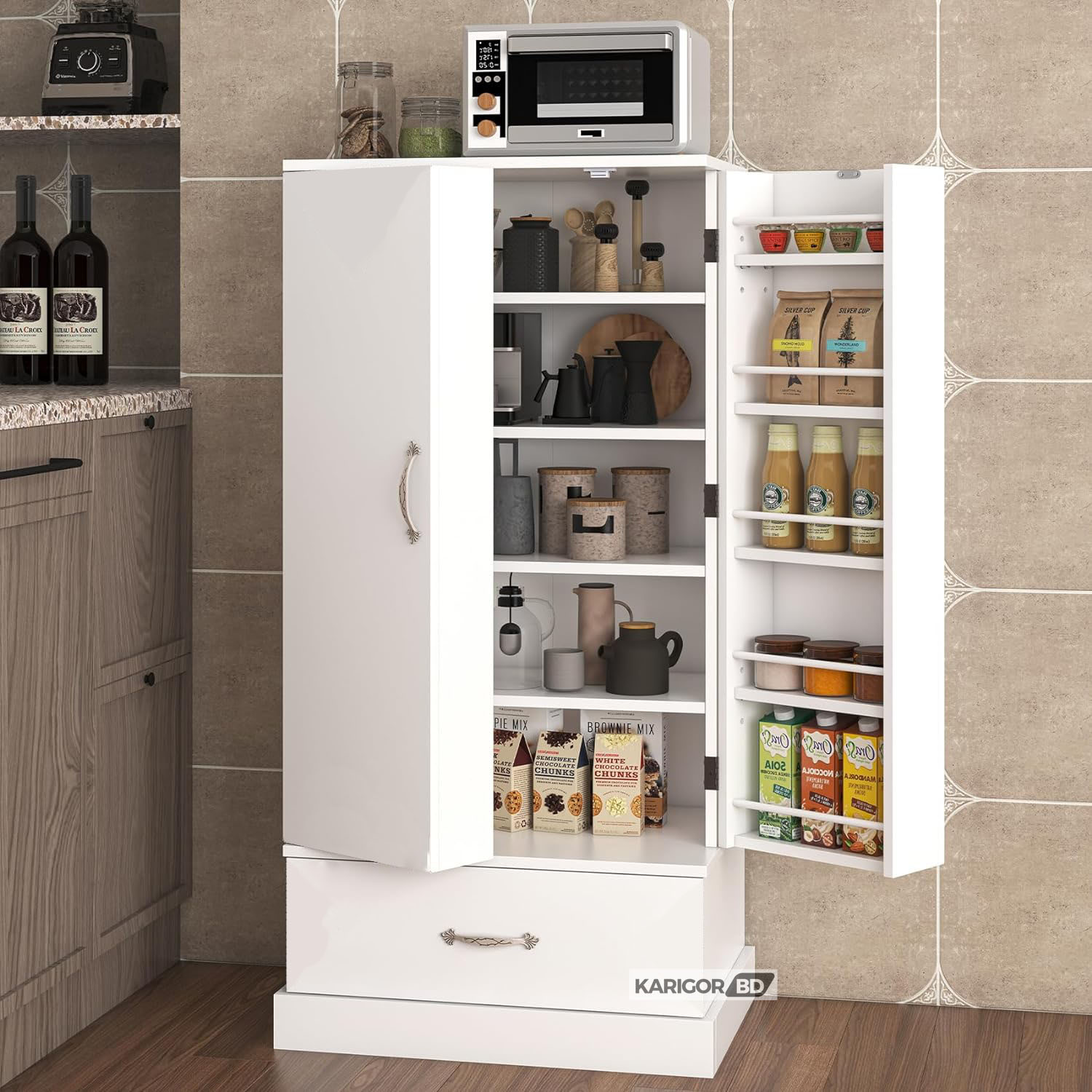 Picture of Kitchen Rack Organizer Cabinet Oven Rack Shelf Pantry Cabinet Shelve With Large Storage Drawer