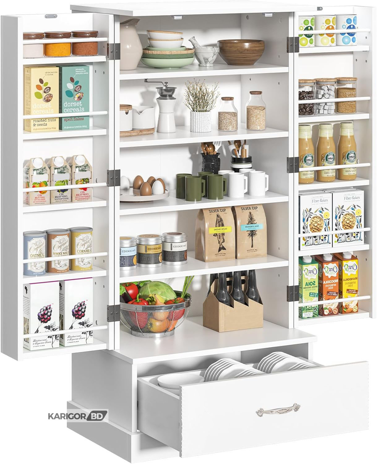 Picture of Kitchen Rack Organizer Cabinet Oven Rack Shelf Pantry Cabinet Shelve With Large Storage Drawer