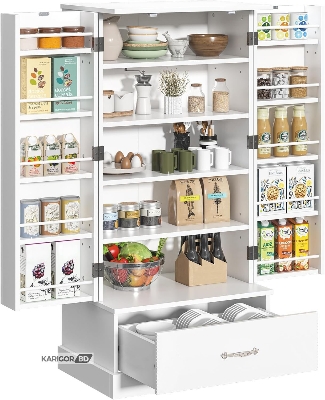 Picture of Kitchen Rack Organizer Cabinet Oven Rack Shelf Pantry Cabinet Shelve With Large Storage Drawer