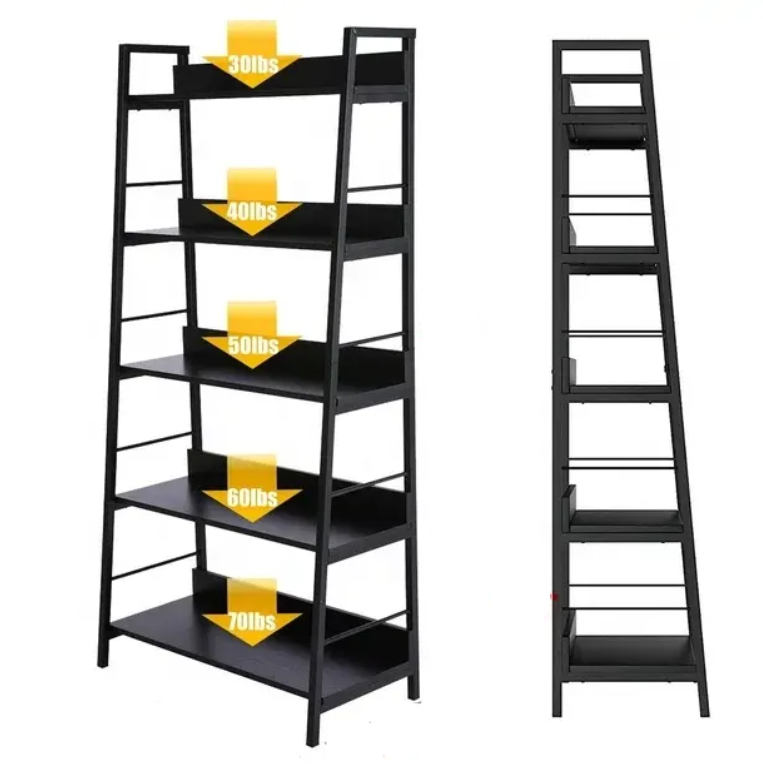 Picture of Furnix Ladder Bookcase – Wooden & Metal Wall Display Shelf for Living Room, Home Rack, and Bookshelf Organizer