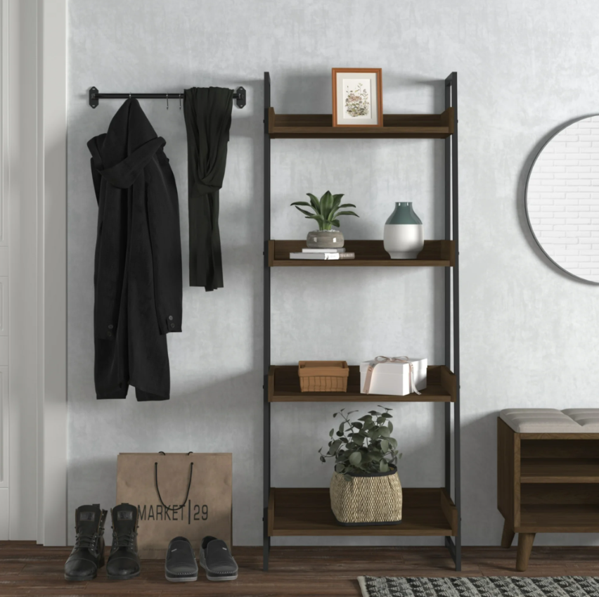 Picture of Furnix Ladder Bookcase – Wooden & Metal Wall Display Shelf for Living Room, Home Rack, and Bookshelf Organizer