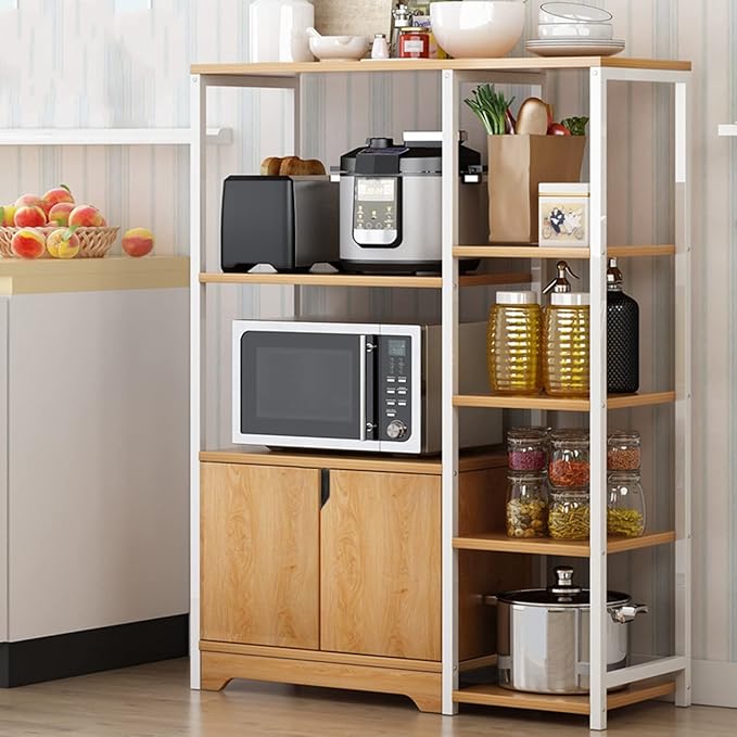 Picture of 5-Tier Microwave Oven Stand with Storage Cabinet, Kitchen Shelf, and Multi-Functional Rack for Spices, Utensils, Vegetables, and Fruits
