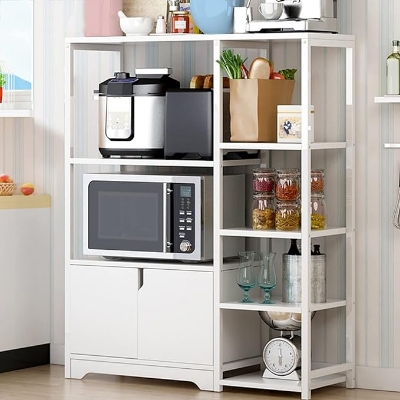 Picture of 5-Tier Microwave Oven Stand with Storage Cabinet, Kitchen Shelf, and Multi-Functional Rack for Spices, Utensils, Vegetables, and Fruits