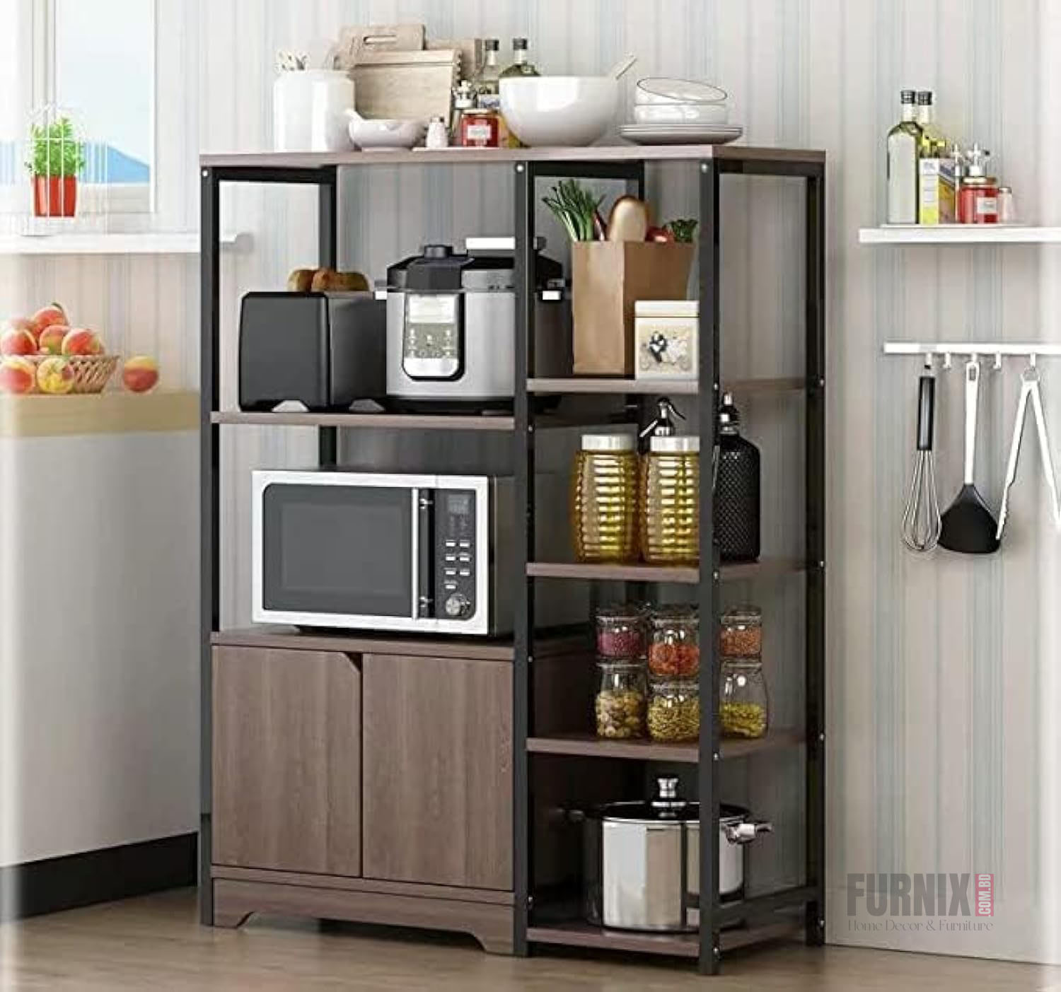 Picture of 5-Tier Microwave Oven Stand with Storage Cabinet, Kitchen Shelf, and Multi-Functional Rack for Spices, Utensils, Vegetables, and Fruits