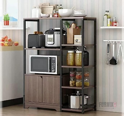 Picture of 5-Tier Microwave Oven Stand with Storage Cabinet, Kitchen Shelf, and Multi-Functional Rack for Spices, Utensils, Vegetables, and Fruits