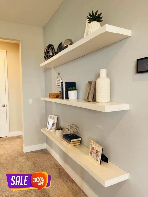 Picture of Large Wooden Floating Wall Shelf| Wall Mount| Wall Rack| Wall Bracket for Home and Office Decor | Big Mounted Cabinets (Large, Set of 3, White)