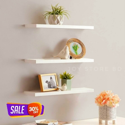 Picture of Wooden Floating Wall Shelf| Wall Mount| Wall Rack| Wall Bracket for Home and Office Decor | Big Mounted Cabinets (Large, Set of 3, White)