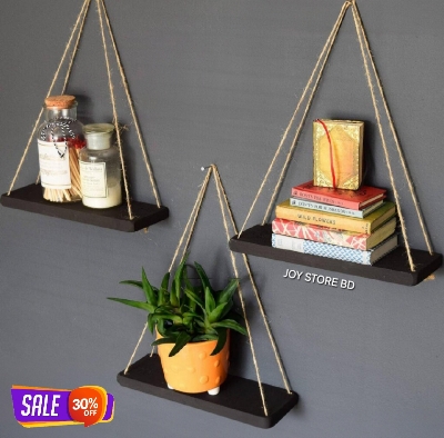 Picture of 3 Pcs Black Wooden Floating Wall Shelf| Wall Mount| Wall Rack| Wall Bracket for Home and Office Decor | Big Mounted Cabinets