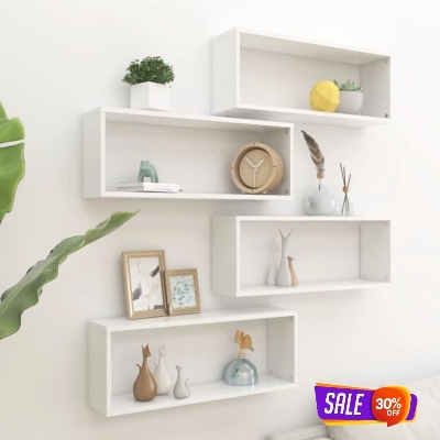 Picture of Wall Cube Shelf 1/2/4 Pcs White Premium Quality Engineered Wood For Home & Office Decoration