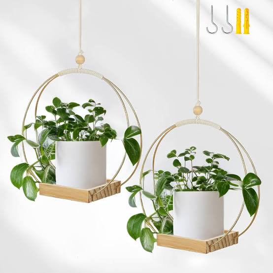 Picture of Hanging Plant Stand Flower Pots Holder With Wooden Base Space-saving Plant Holder Gift For Home and Office