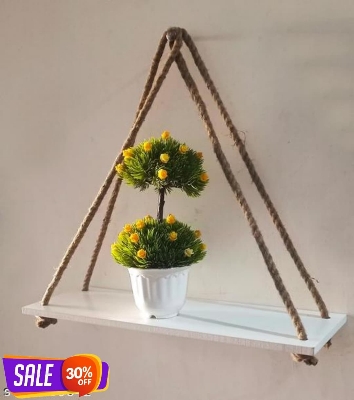 Picture of Wooden Rope Swing Wall Hanging Plant Flower Pot Tray Mounted Floating Wall Shelves Simple Design Nordic Home Decoration Mored