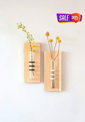 Picture of 2 Pcs Wooden Test Tube Hanging Flower Vase For Home And Office Decoration