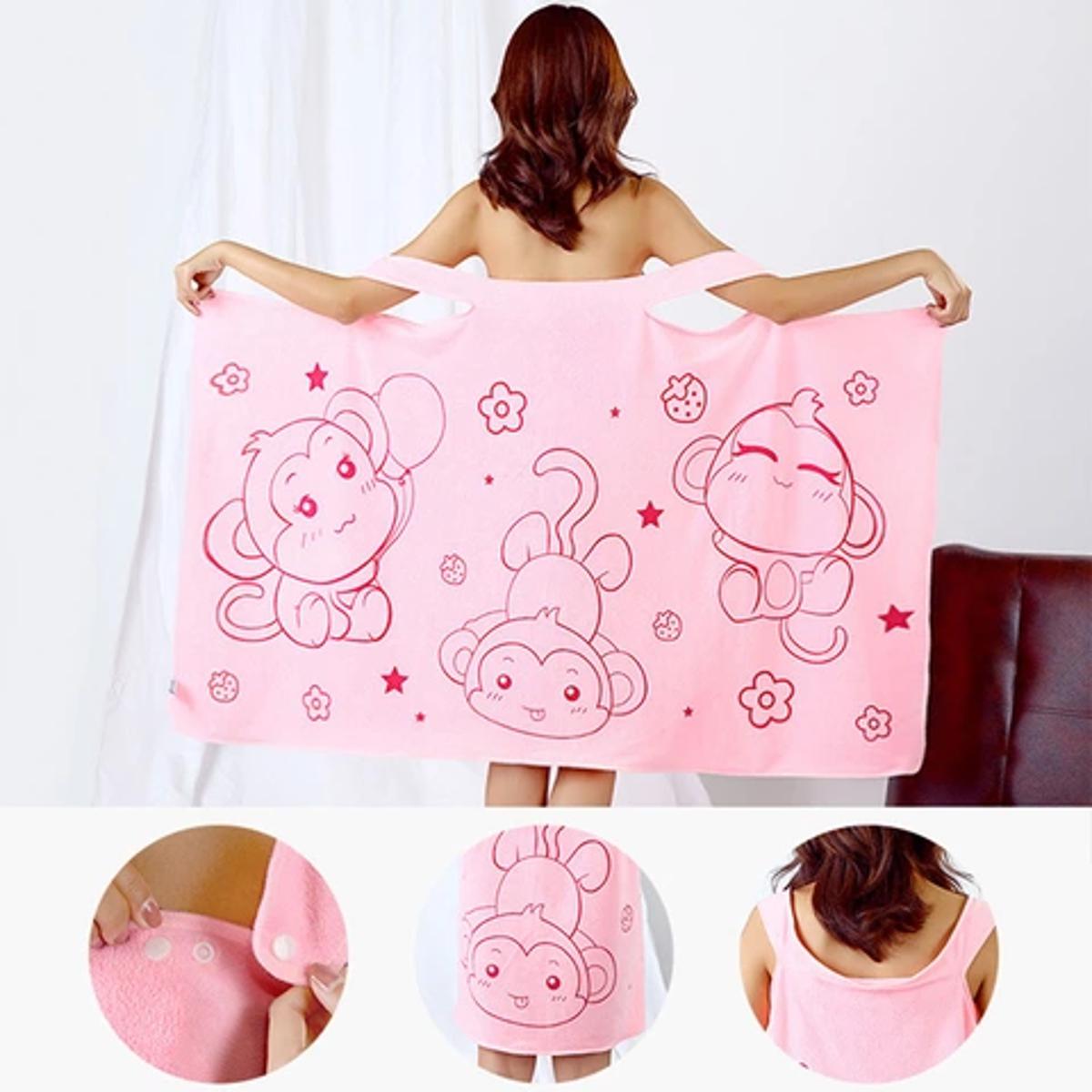 Picture of Bathroom Women Bath Towels Wearable Towel Dress Beach Adults Bath Gown SPA Sling Robes Home Nightwear Microfiber Women Bathrobe