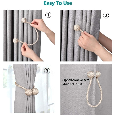 Picture of 1 Pcs Magnetic Curtain Tiebacks Magnetic curtain clip The Most Convenient Drape Tie Backs,Decorative Rope Holdback Holder for Small, Thin or Sheer Window Drapries