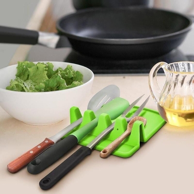 Picture of Kitchen Spoon Holders Fork Spatula Rack Shelf Organizer Plastic Spoon Rest Holder Non-slip Spoons Pad Kitchen Utensil
