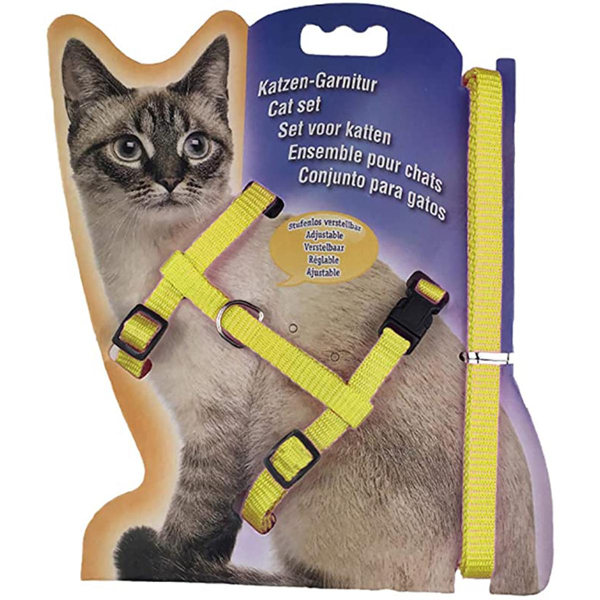 Picture of Generic Nylon Pet Cat Kitten Adjustable Harness Lead Leash Collar Belt Safety Rope Yellow Color