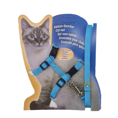 Picture of Generic Nylon Pet Cat Kitten Adjustable Harness Lead Leash Collar Belt Safety Rope Blue Color 1pcs