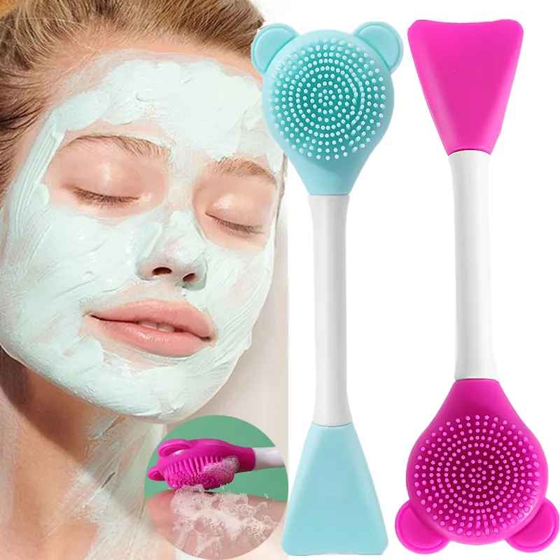 Picture of 1Pcs Bear Silicone Double Head Facial Mask Brush Mask Adjusting Beauty Mud Film Facial Brush Makeup Tools Blackhead Removal