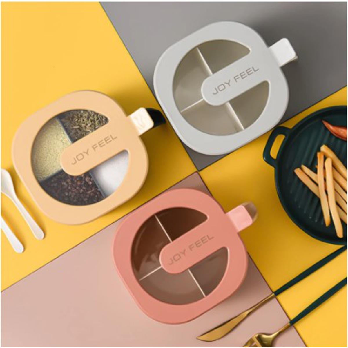 Picture of Multi Storage 4 Section Kitchen Spices Lid Box With Spoons pice Storage Spice Containers with Serving Spoons Spices Storage Box