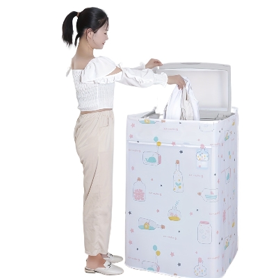 Picture of 1pc Waterproof Washing Machine Cover, Top Loading Washing Machine Cover, Arranged Roller Laundry Dustproof Protector Cartoon Design upto 9kg