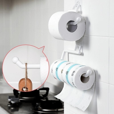 Picture of Hand Towel Toilet Film Wall Mounted Tissue Kitchen Roll Paper Holder Kitchen Tissue Holder Paper Roll Holder Towel Hanger Rack Bar Cabinet Rag Hanging Holder Bathroom Organizer Shelf Toilet Paper Holders